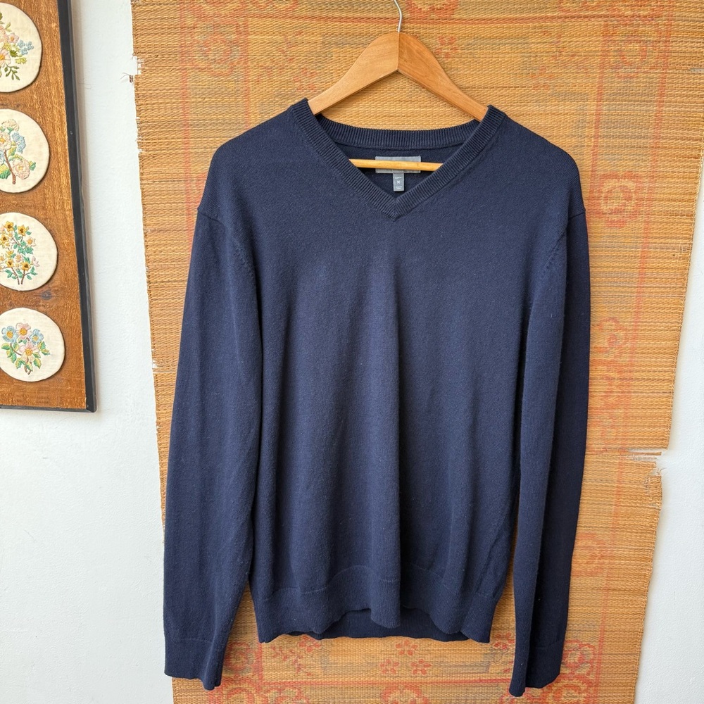 Bonobos Blue V-Neck Sweater Cotton Cashmere Slim Fit